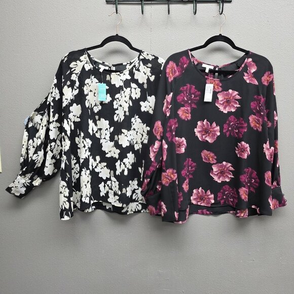 Maurices Tops - Maurices Blouse Lot 2 Womens XXL Black Floral Long Sleeve Plus Size Top Print